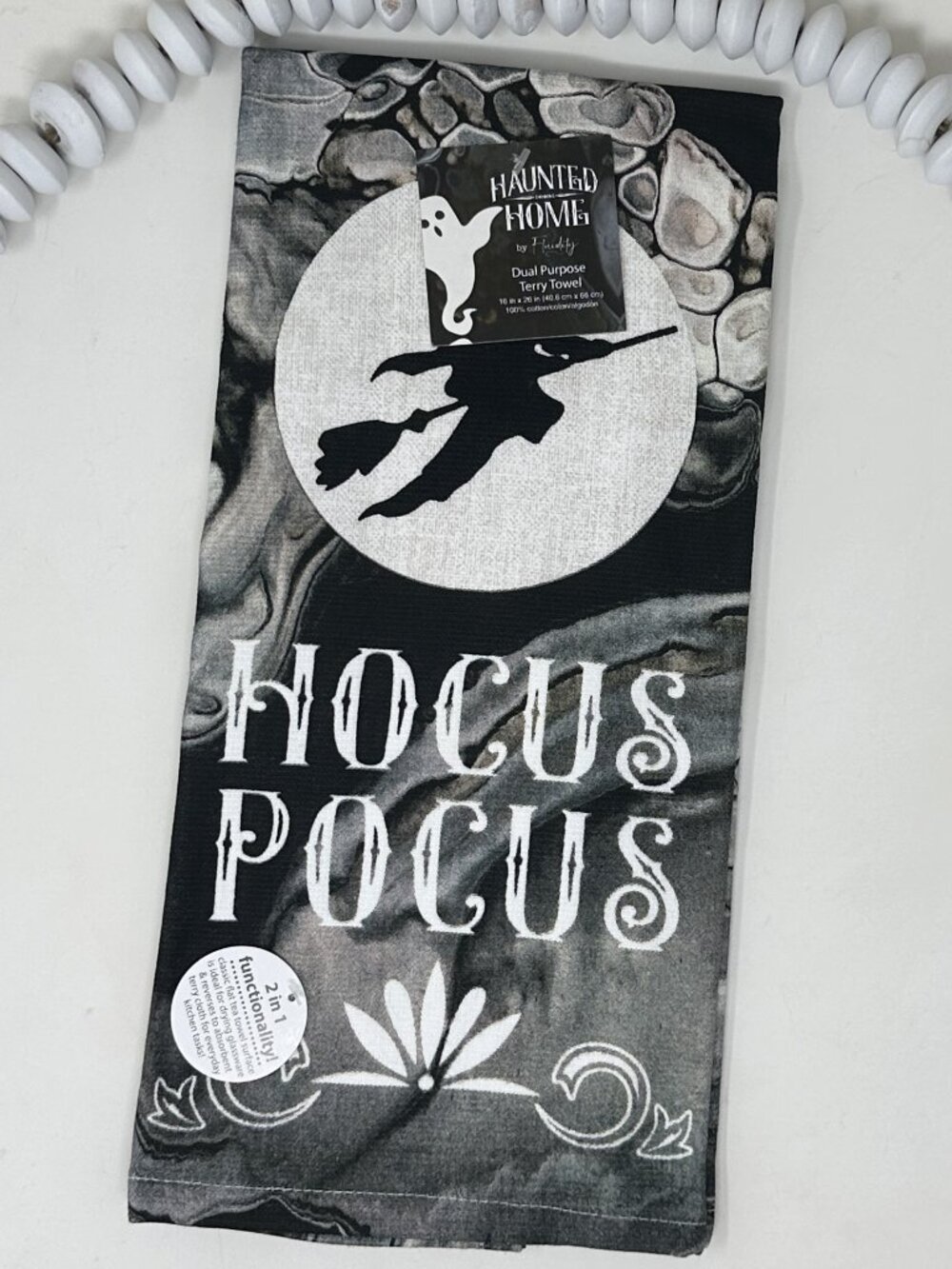 Hocus Pocus Kitchen Towel Halloween October Cotton Black White